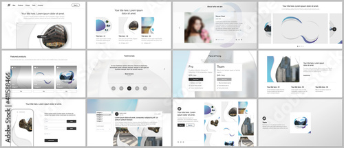 Vector template for website design, presentations, portfolio. Templates for presentation slide, flyer, leaflet, brochure cover, annual report with fluid colorful trendy blue gradients geometric shapes