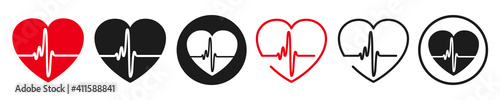 Set heart beat pulse, pulse one line, cardiogram sign, heartbeat - stock vector