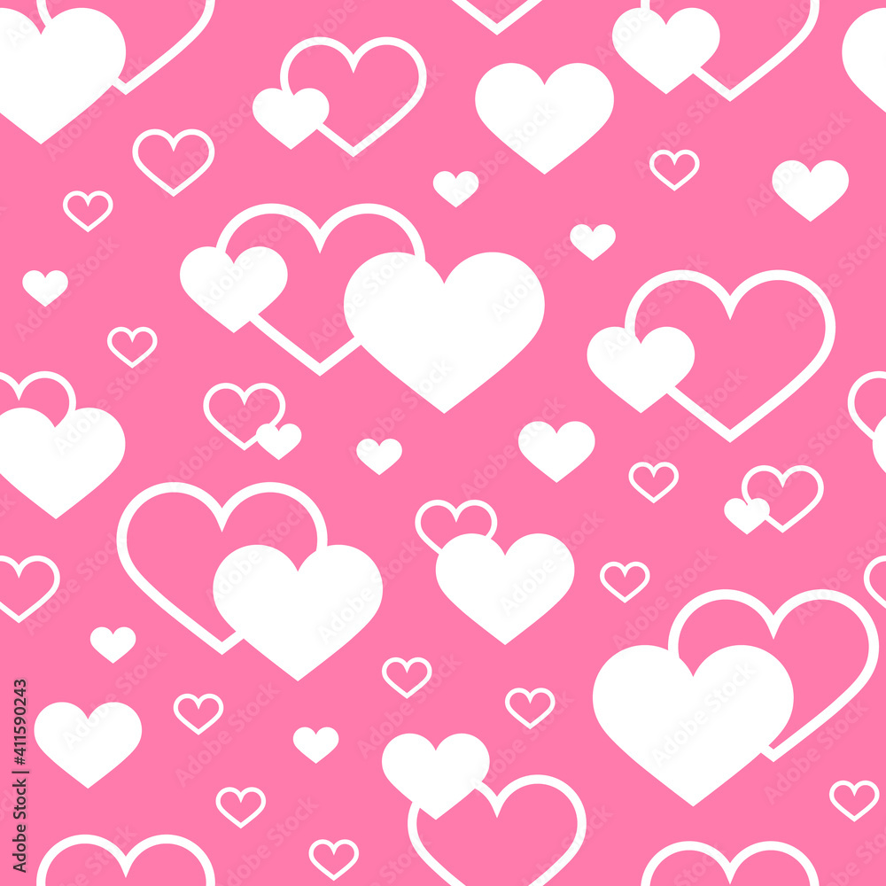White Hearts on pink background. Valentines Day. Modern seamless pattern. Vector illustration. The idea for holiday designs, greeting cards, holiday prints, designer packaging, stylish textile, fabric