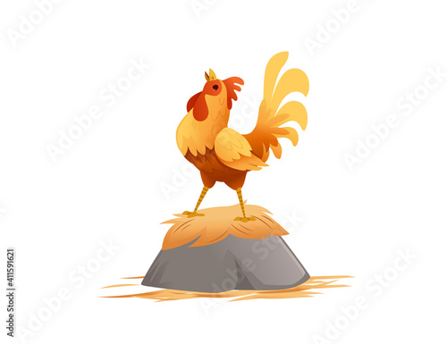 Cute cock farm agriculture hen rooster cartoon animal design vector illustration