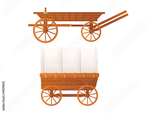 Medieval stagecoach carriage for cargo transportation vector illustration on white background