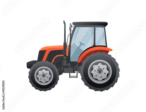 Red farm agriculture tractor vehicle for agronomy vector illustration on white background