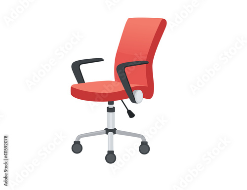 Modern office chair on the wheels red color vector illustration on white background