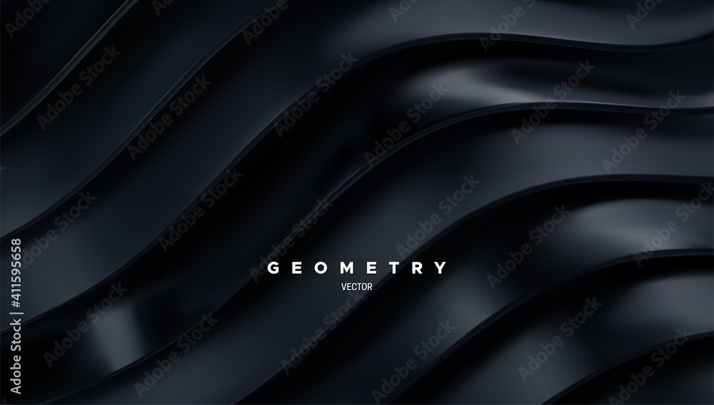 Fototapeta premium Black wavy stripes. Abstract background. 3d topography relief.