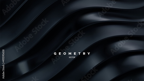 Black wavy stripes. Abstract background. 3d topography relief.