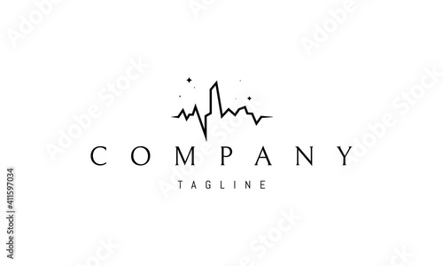 Vector logo on which an abstract image of the pulse which also looks like a silhouette of the city.