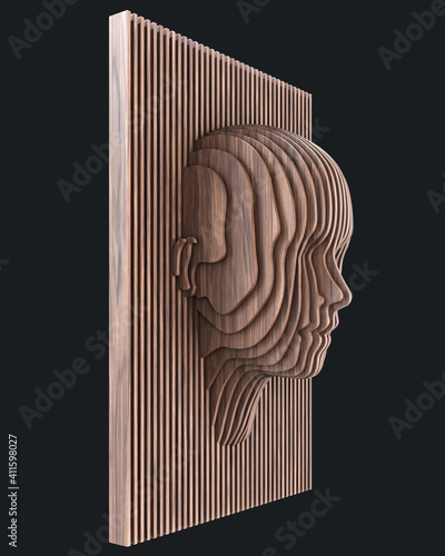 Cuadro en lienzo Parametric wood panel - human head - horizontal. 3D rendering