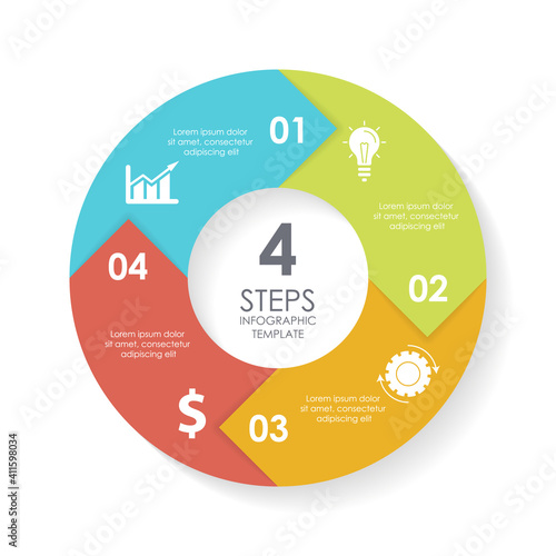 Vector circle infographic template for round diagram, graph, web design. Business concept with 4 steps, options or processes. Isolated on white background.