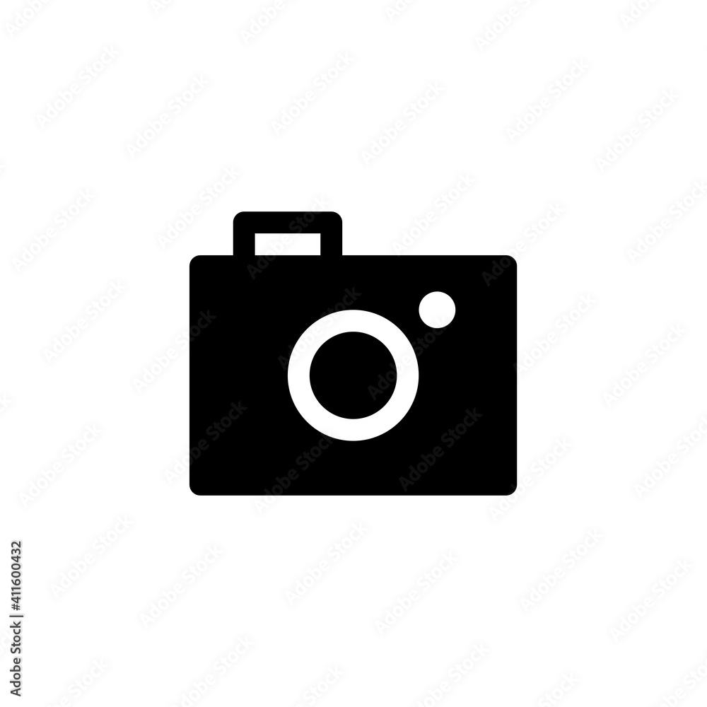 Camera icon in glyph or solid black style. Vector