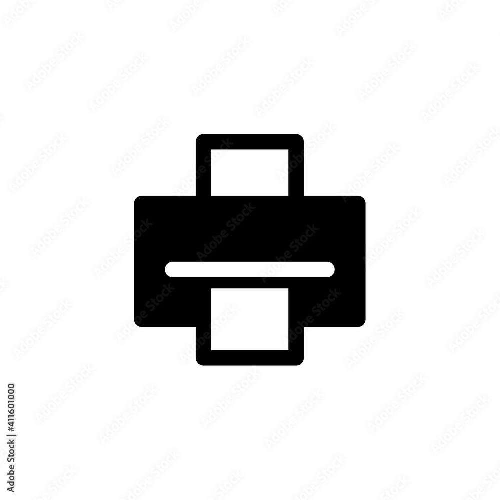 Printer icon in glyph or solid black style. Vector