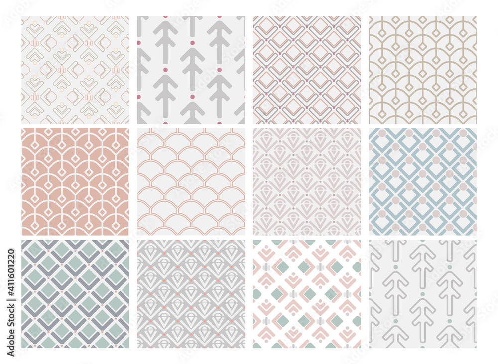 set of elegant geometry seamless patterns with abstract shapes set of elegant geometry seamless patterns with abstract shapes