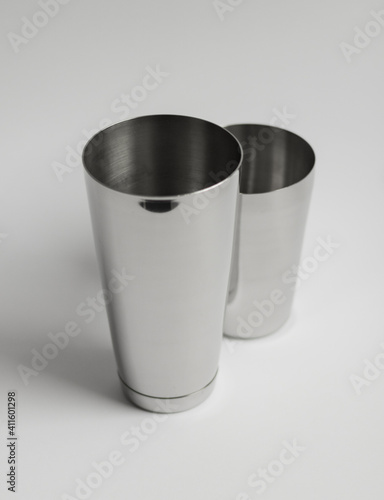 Two-part metal silver Boston Shaker for cocktails