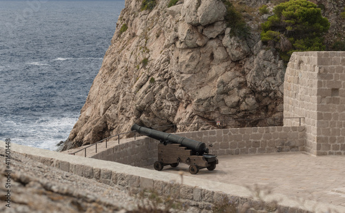 Old Cannon on the city walls of Dubrovnik Croatia aimed at the Adriatic Sea, for protection.