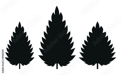 Three silhouettes of a nettle leaf on a white background
