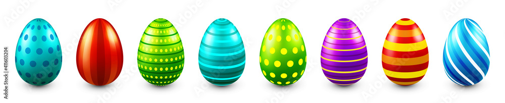 Colorful Easter eggs isolated on white background. Seasonal spring decoration element. Egg hunt game. Vector illustration. Colorful Easter eggs isolated on white background. Seasonal spring decoration element. Egg hunt game. Vector illustration.