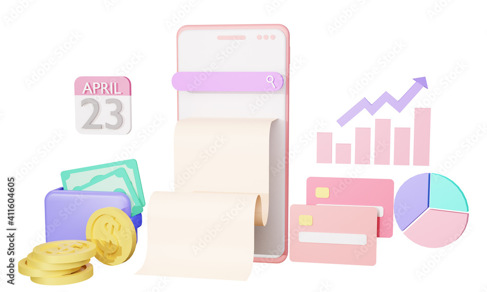 Finance and SEO or payment data for landing page website 3D rendering isolated Finance and SEO or payment data for landing page website 3D rendering isolated