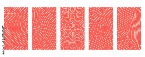 Vector salmon fillet and fish steak texture. Set of vertical backgrounds, banners, social stories