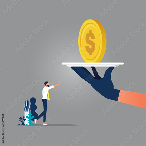 Stop corruption - Businessman Refusing The Offered Money, Big hand Give Money to Businessman who Refuse Taking Bribe, Businesspeople during Corruption Deal