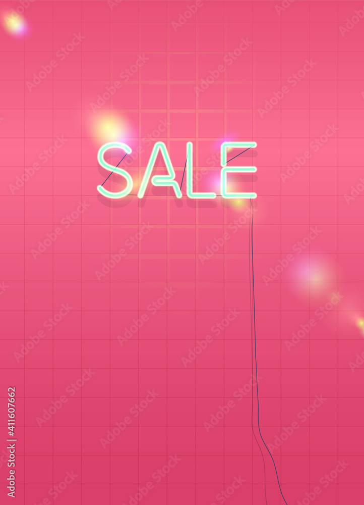 Neon glow SALE sign and rainbow light effect on pink tiles wall ...