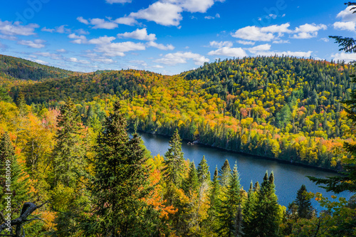 View on the Wapizagonke lake in Mauricie National Park  Quebec  Canada   on a beautiful fall day