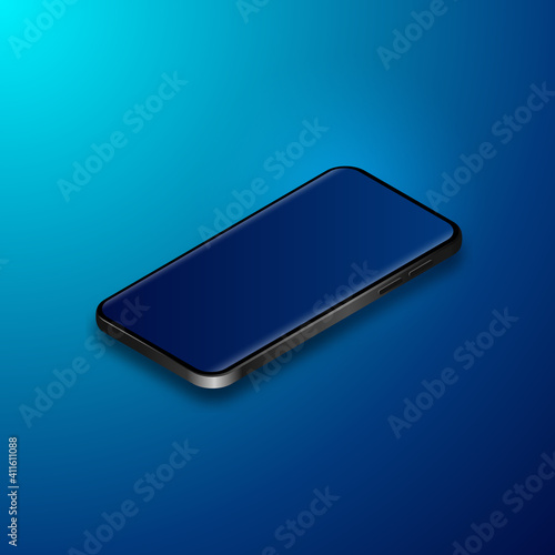 modern black smartphone. realistic mobile phone in isometric illustration. vector 3d illustration using gradient.