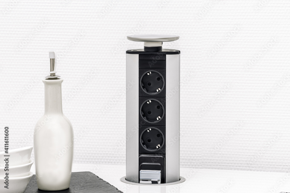 Retractable PopUp Power Socket 3 US Plug. Electrical outlet on the