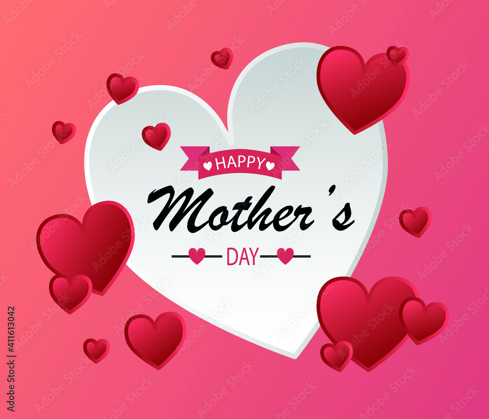 Happy Mother's Day greeting written with hand lettering. Typography design template for poster, banner, gift card, t-shirt print, label, badge. Vector illustration on a white background.