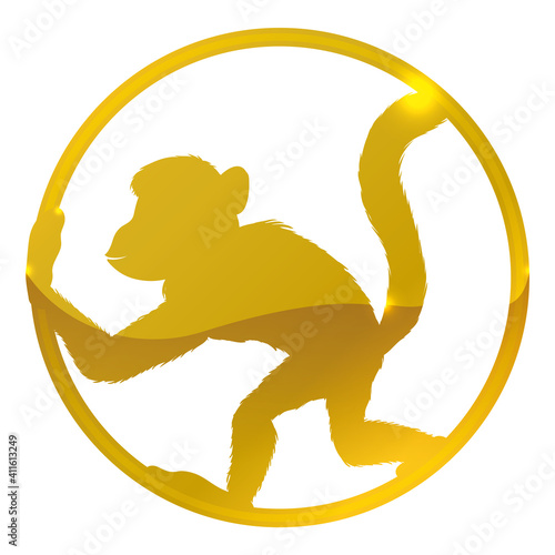 Photography Isolated golden button with monkey silhouette inside of it, Vector Illustration