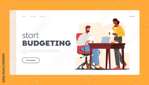 Character Shocked with High Price Landing Page Template. Upset Boss Sitting at Workplace Dissatisfied with Service Cost