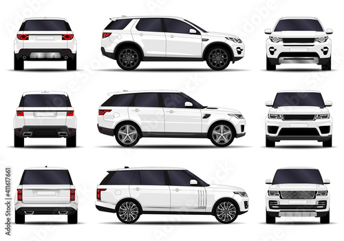realistic SUV car. front view; side view; back view.