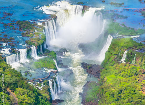 Beautiful aerial view of Iguazu Falls from the helicopter ride - Foz do Iguacu, PR, Brazil photo