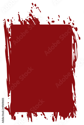 Red rectangle with splatters and brush strokes, Vector Illustration
