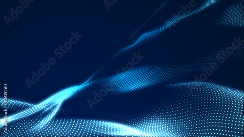 Dot blue wave light screen gradient texture background. Abstract technology big data digital background. 3d rendering.