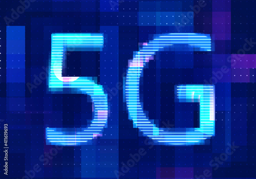 5G Network Internet Mobile icon technology blue background. Abstract digital machine learning with digital future design concept.