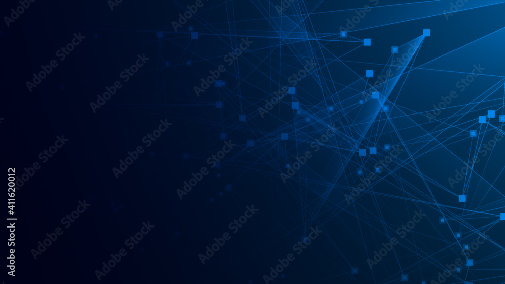 Fototapeta premium Abstract blue polygon tech network with connect technology background. Abstract dots and lines texture background. 3d rendering.