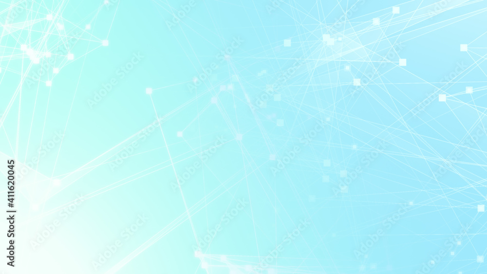 Abstract blue white polygon tech network with connect technology background. Abstract dots and lines texture background. 3d rendering.