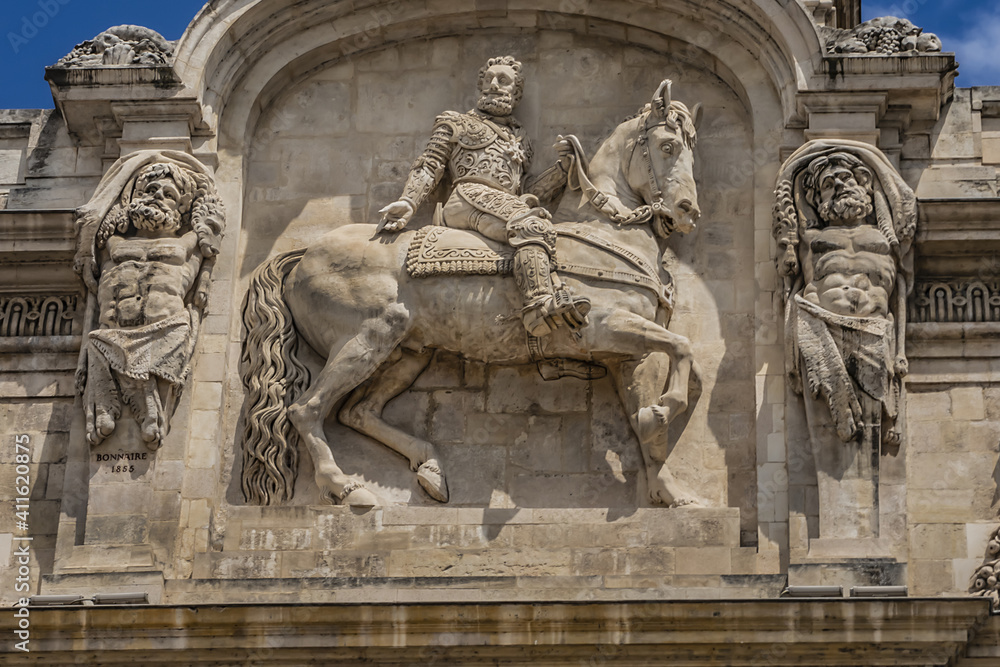 Architectural fragments of the Lyon City Hall building (Hotel de Ville ...
