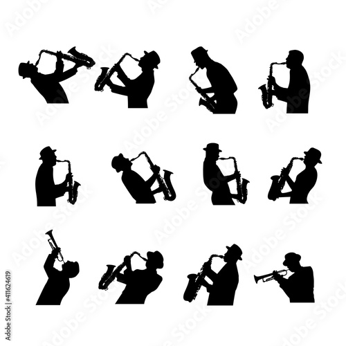 Silhouette jazz musician set vector illustration