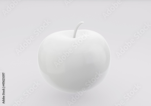 White apple on white background  3d render