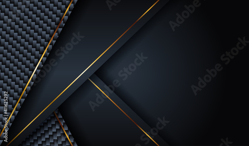 Modern luxury navy blue with line golden tech background. Elegant abstract style carbon and gold overlap layer on dark shadow black space paper material. 3d VIP premium vector