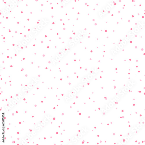 Abstract hand drown polka dots background. White seamless pattern with pink circles. Template design for invitation  poster  card  flyer  banner  textile  fabric.