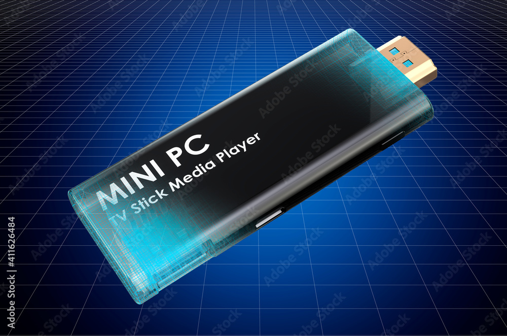 Visualization 3d cad model of Mini PC TV Dongle Stick, blueprint. 3D ...