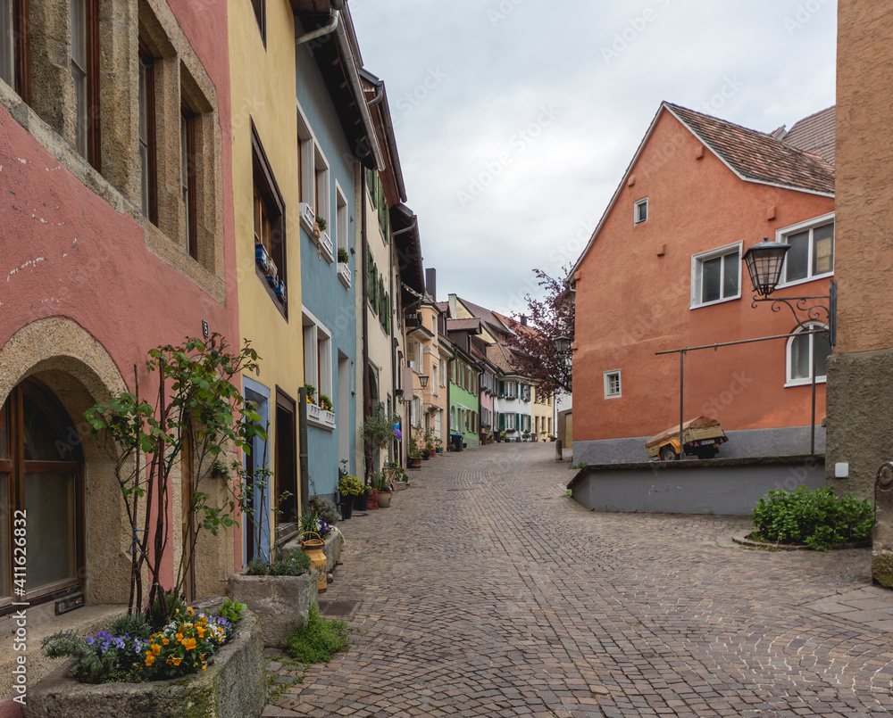 Colorful houses on a street in the German town of Engen