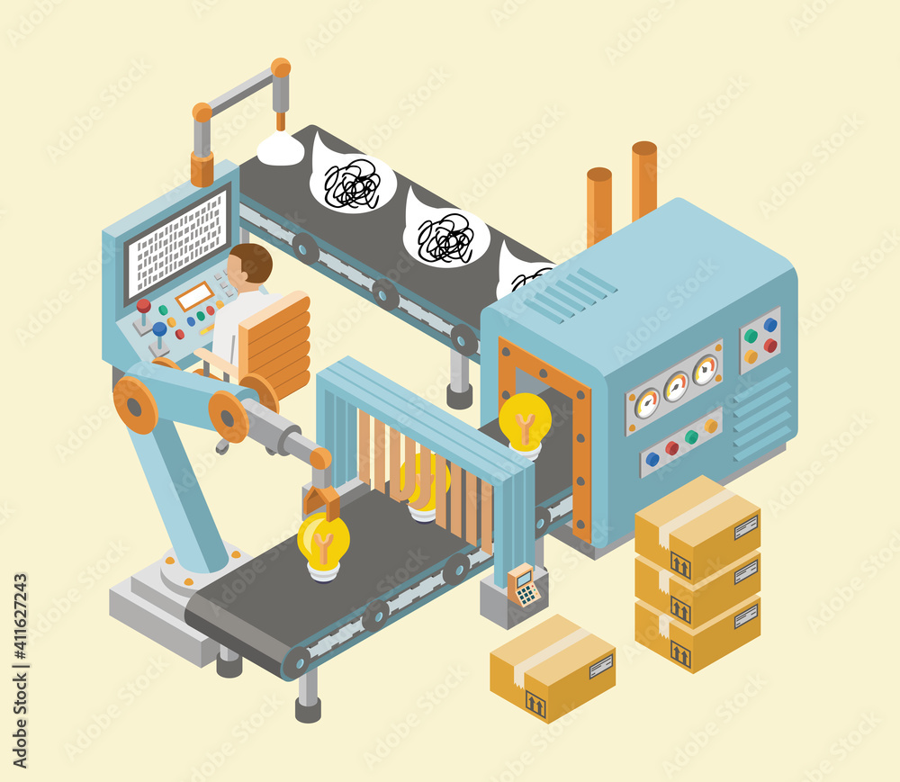 Isometric industrial factory horizontal banners with automated lines of ...