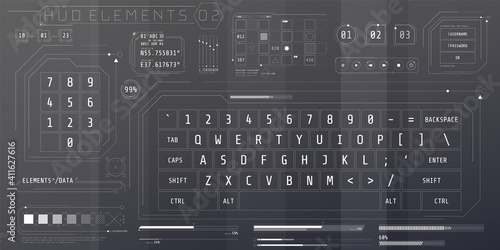 A set of HUD keyboards elements for a futuristic interface.