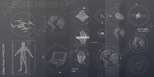 A set of HUD 3D-scanning elements for a futuristic interface.