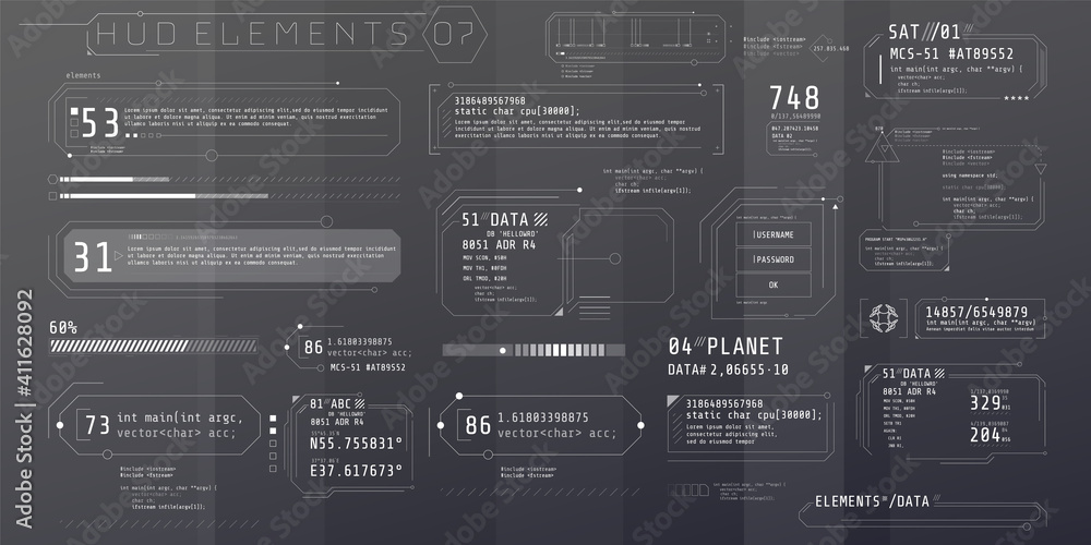 Fototapeta premium A set of HUD text elements for a futuristic interface.