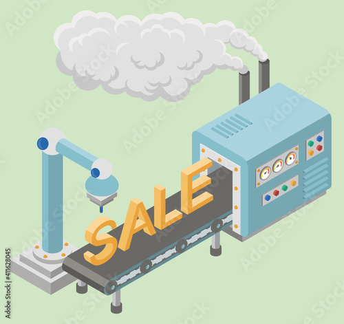 Isometric industrial factory horizontal banners with automated lines of production assembly and packaging processes vector illustration
