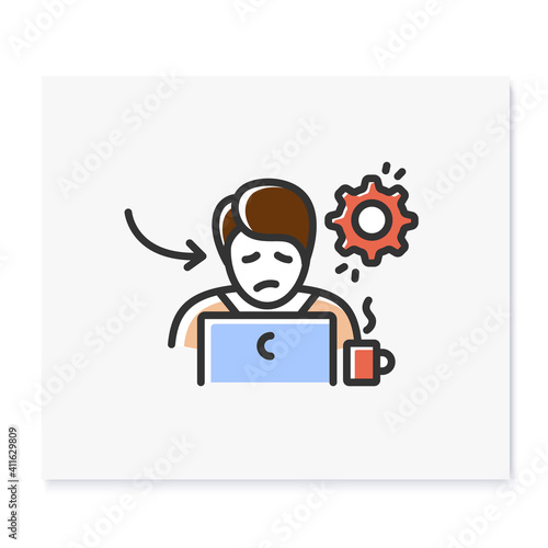 Bad performance at work color icon. Daytime fatigue. Sleep disorder. Healthy sleeping concept. Sleep problems treatment. Stress. Powerlessness. Health care.Isolated vector illustration