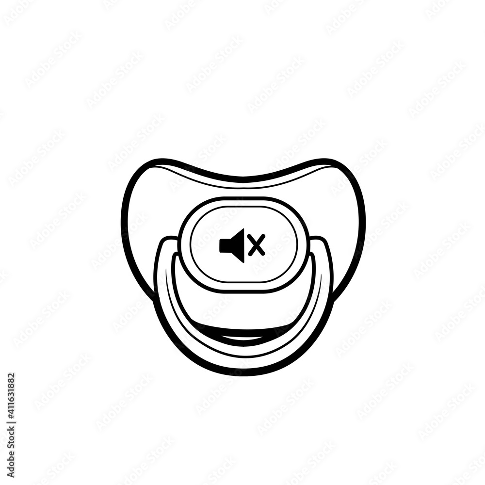 Baby pacifier with mute symbol linear drawing on white background Baby pacifier with mute symbol linear drawing on white background